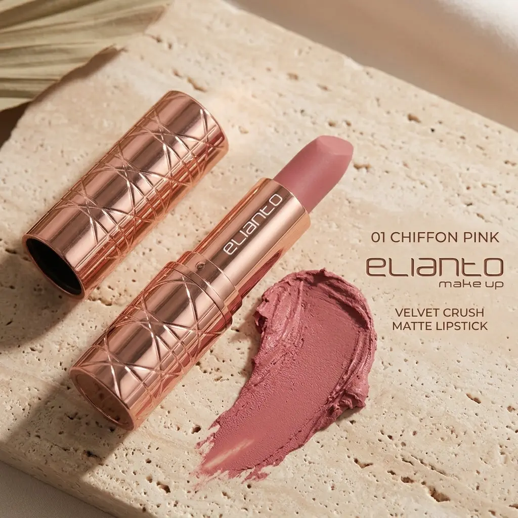 Elianto Velvet Crush Matte Lipstick -  Lightweight, Long-Lasting Soft Matte Finish, 01 Chiffon Pink