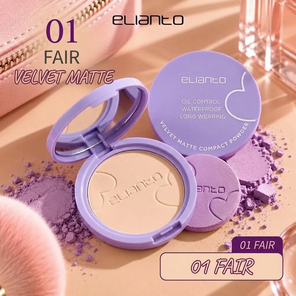 Elianto Velvet Matte Compact Powder | Oil Control, Natural Coverage & Lightweight, 01 Fair