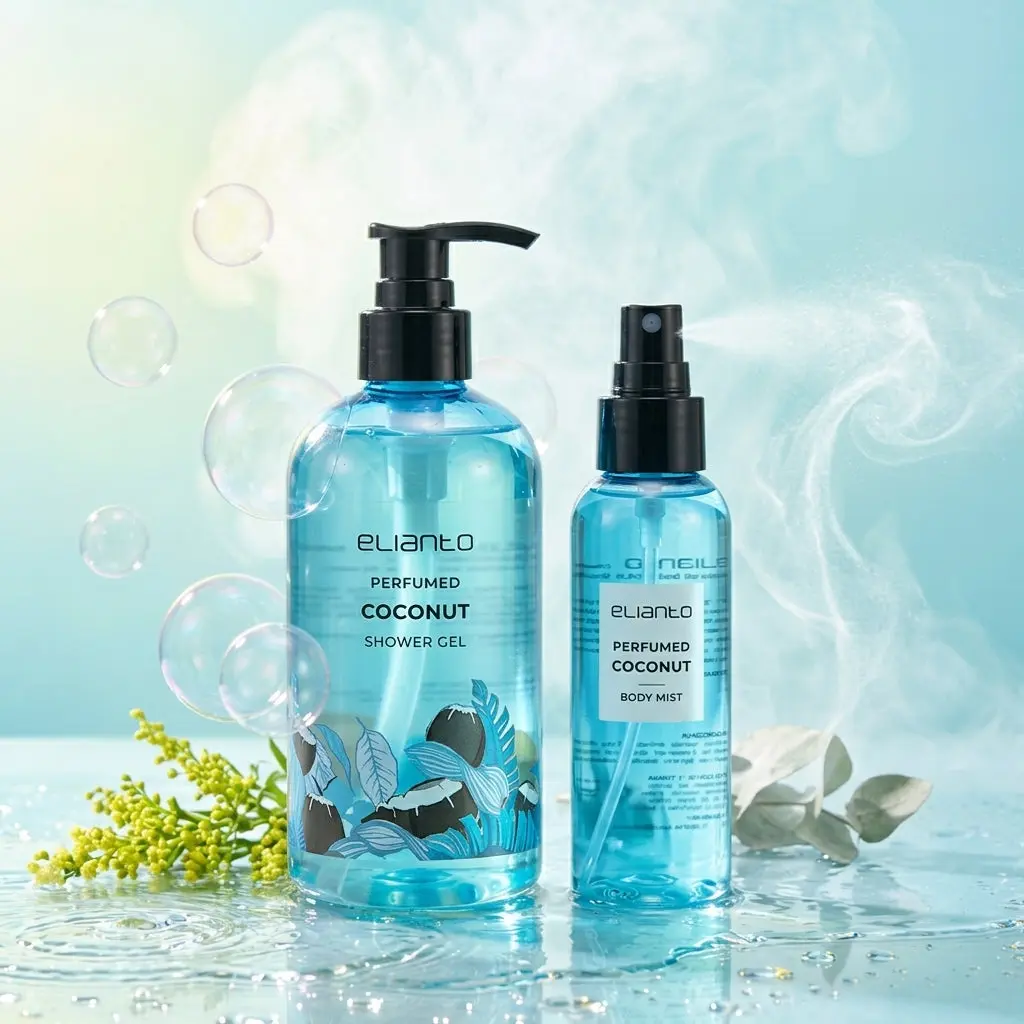 Elianto Perfumed Shower Gel and Body Mist Set - Scented Refreshing Duo, Coconut Set