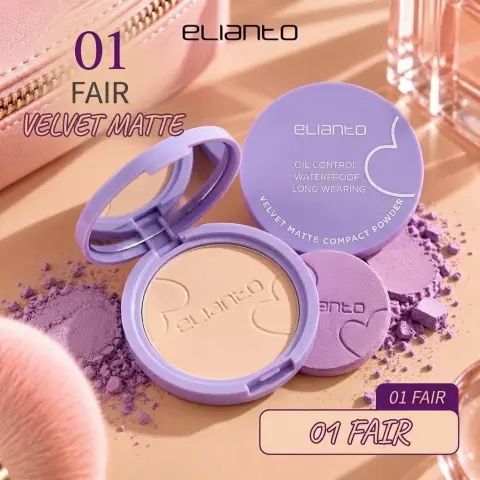 Elianto Velvet Matte Compact Powder | Oil Control, Natural Coverage & Lightweight, 01 Fair