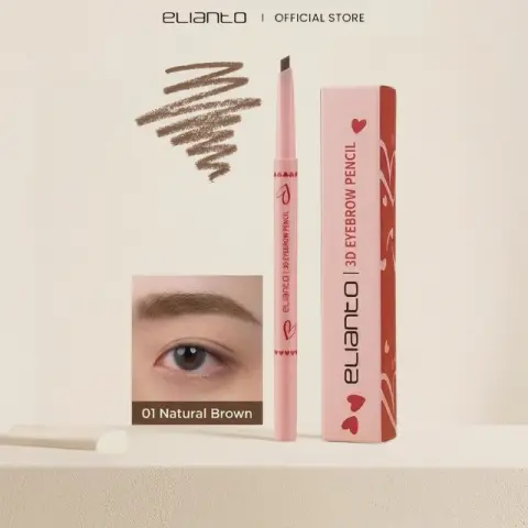 Elianto 3D Eyebrow Pencil -  Dual-Ended Brow Definer with Natural Finish, 01 Natural Brown