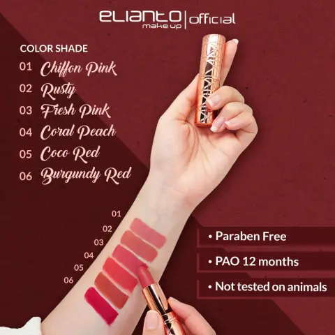 Elianto Velvet Crush Matte Lipstick -  Lightweight, Long-Lasting Soft Matte Finish, photo 3